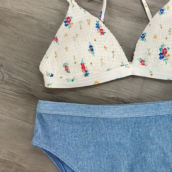 ☀️BILLABONG☀️ MEADOWLANDS CECI TRI DOWN WITH DENIM HIGH BIKINI SET - Picture 8 of 17